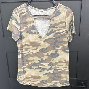 Camo Print V-Neck Women Top